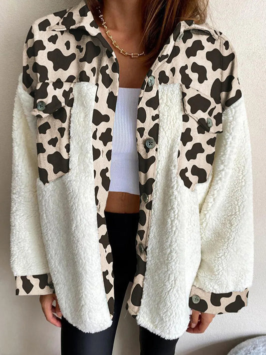 Fuzzy Button Up Long Sleeve Jacket