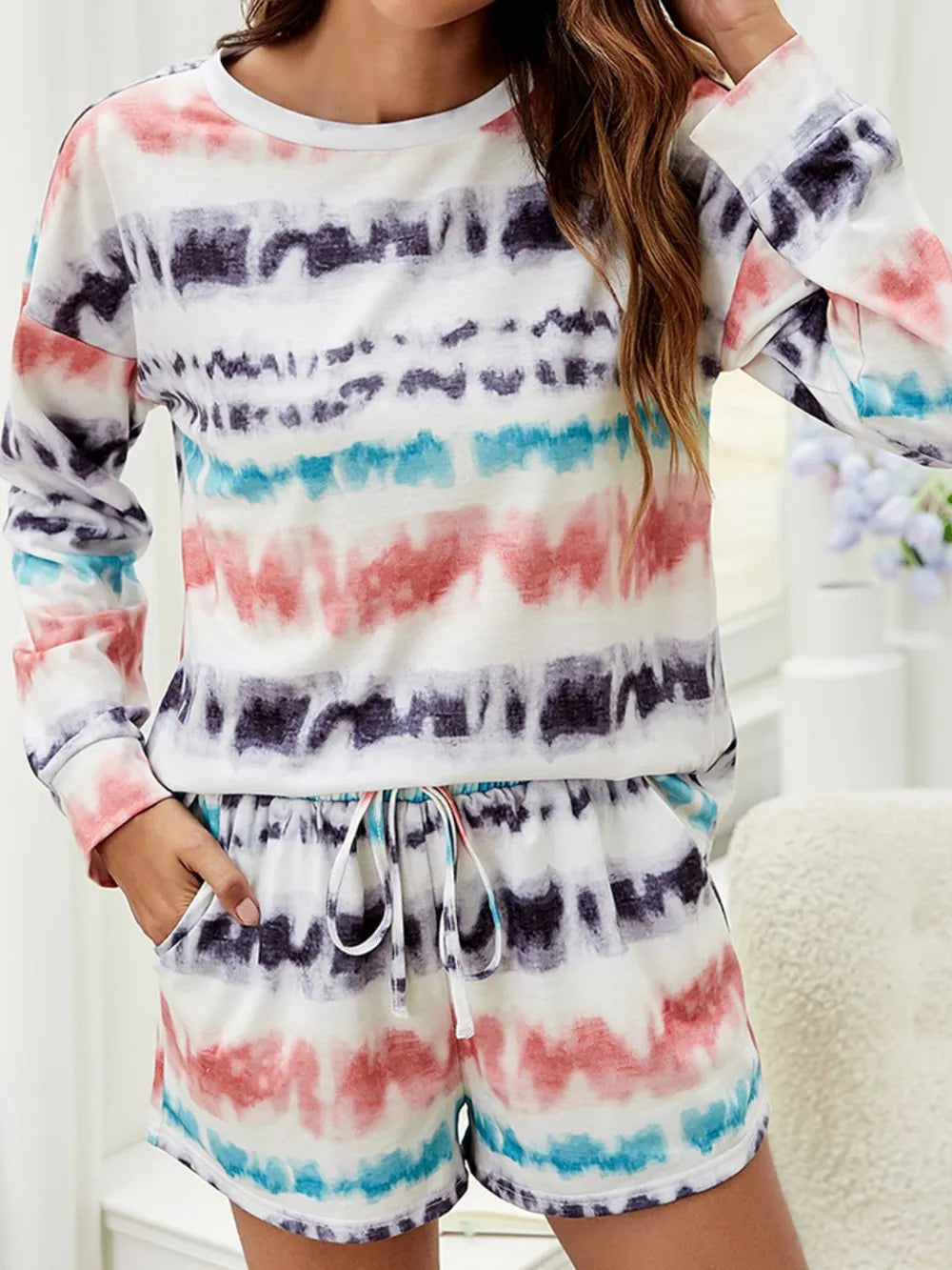 Tie-Dye Dropped Shoulder Lounge Set