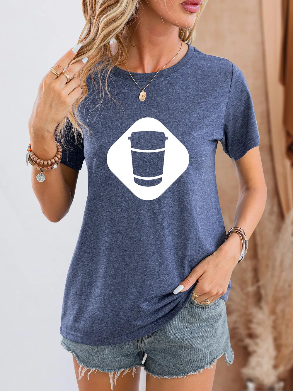 Graphic Round Neck Short Sleeve T-Shirt