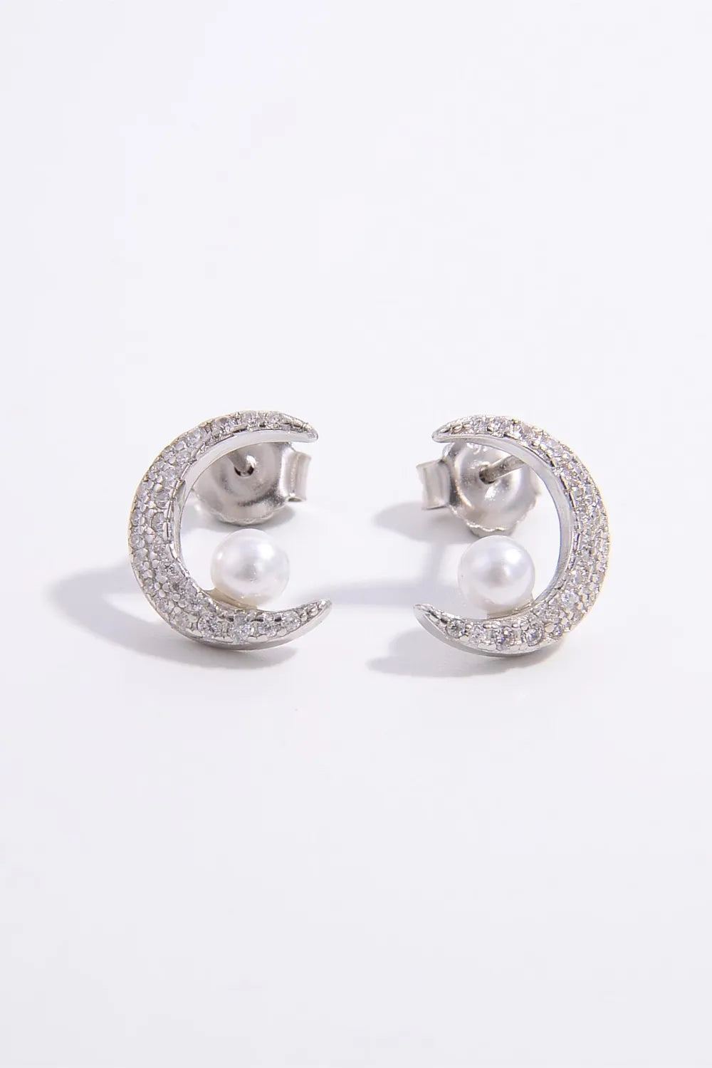 925 Sterling Silver Zircon Moon Shape Earrings