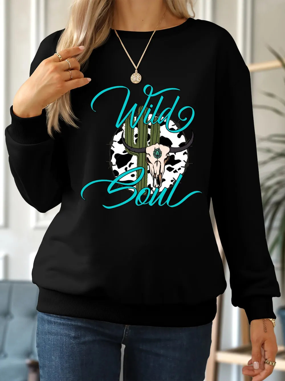 WILD SOUL Round Neck Dropped Shoulder Sweatshirt