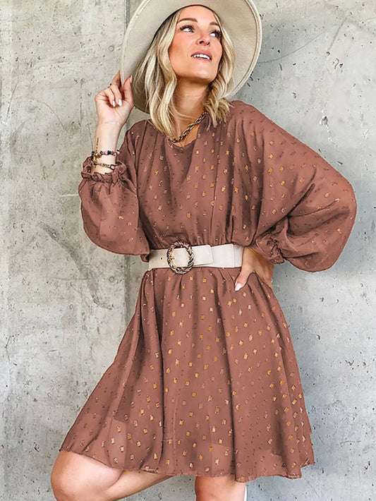 Round Neck Lantern Sleeve Printed Dress