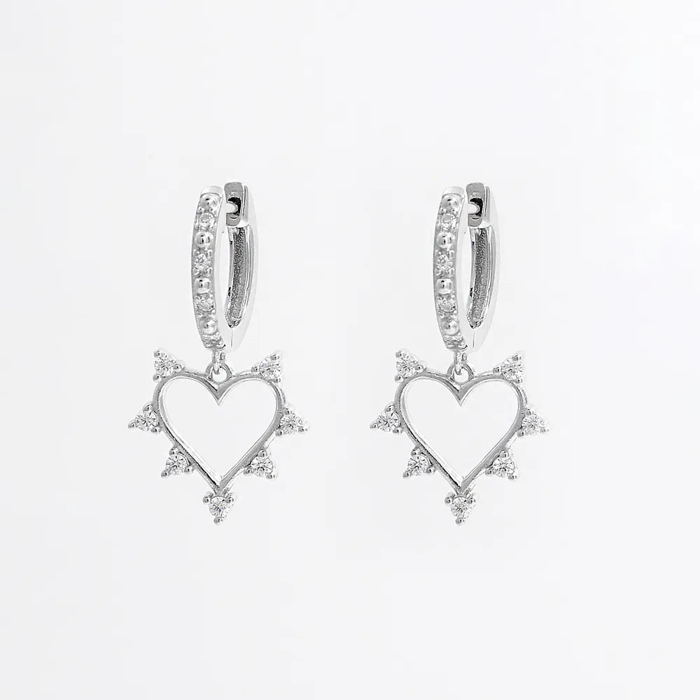 925 Sterling Silver Inlaid Zircon Heart Dangle Earrings