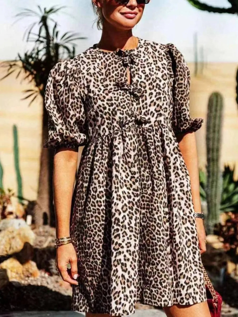 Leopard Short Sleeve Mini Dress