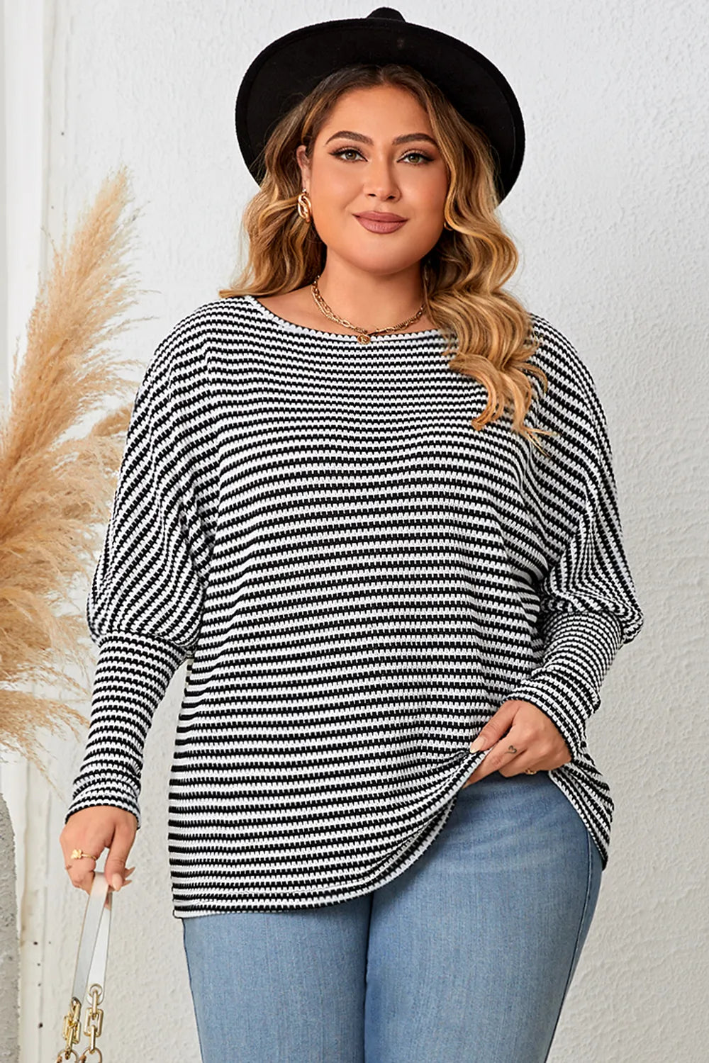 Plus Size Striped Long Sleeve Top