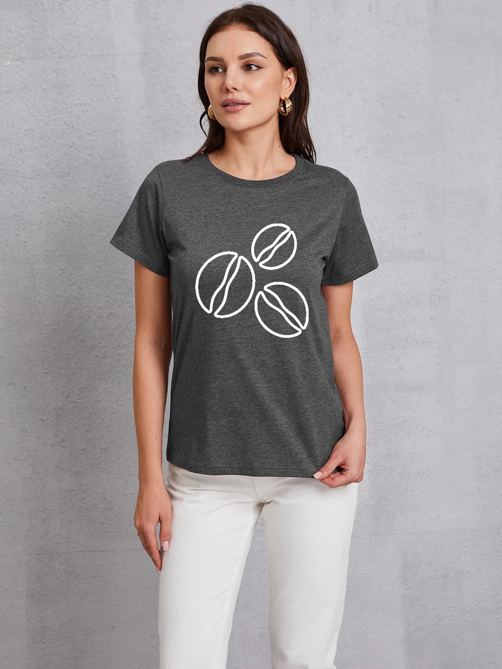 Coffee Bean Graphic Round Neck T-Shirt