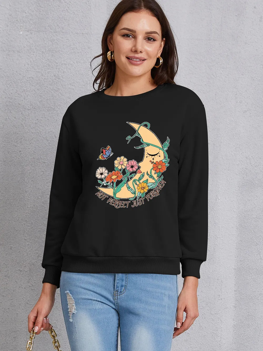 Graphic Round Neck Dropped Shoulder Sweatshirt