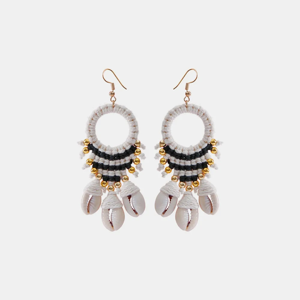 Shell Cotton Cord Brass Dangle Earrings