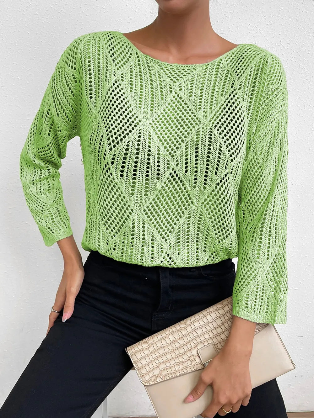 Openwork Round Neck Knit Top