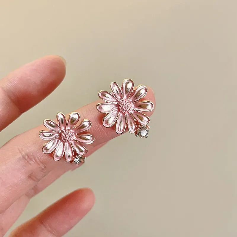 Alloy Drip Oil Flower Stud Earrings