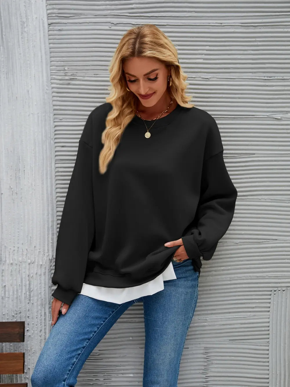 Round Neck Drop Shoulder Sweatshirt