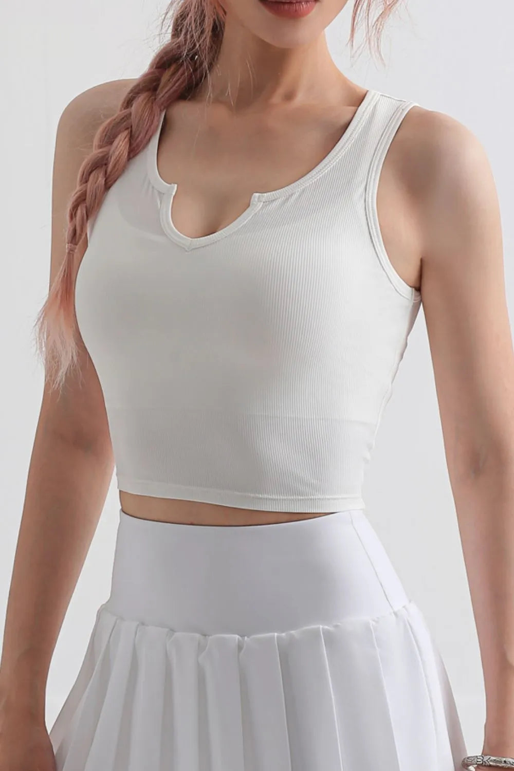 Notched Neck Cropped Sports Tank