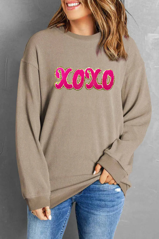 XOXO Sequin Round Neck Dropped Shoulder Sweatshirt