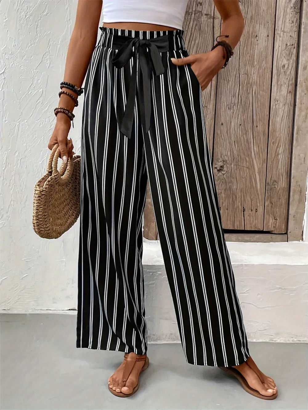 Striped High Waist Wide Leg Pants