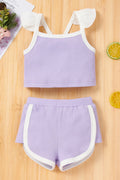 Baby Girl Contrast Trim Ribbed Cami and Shorts Set