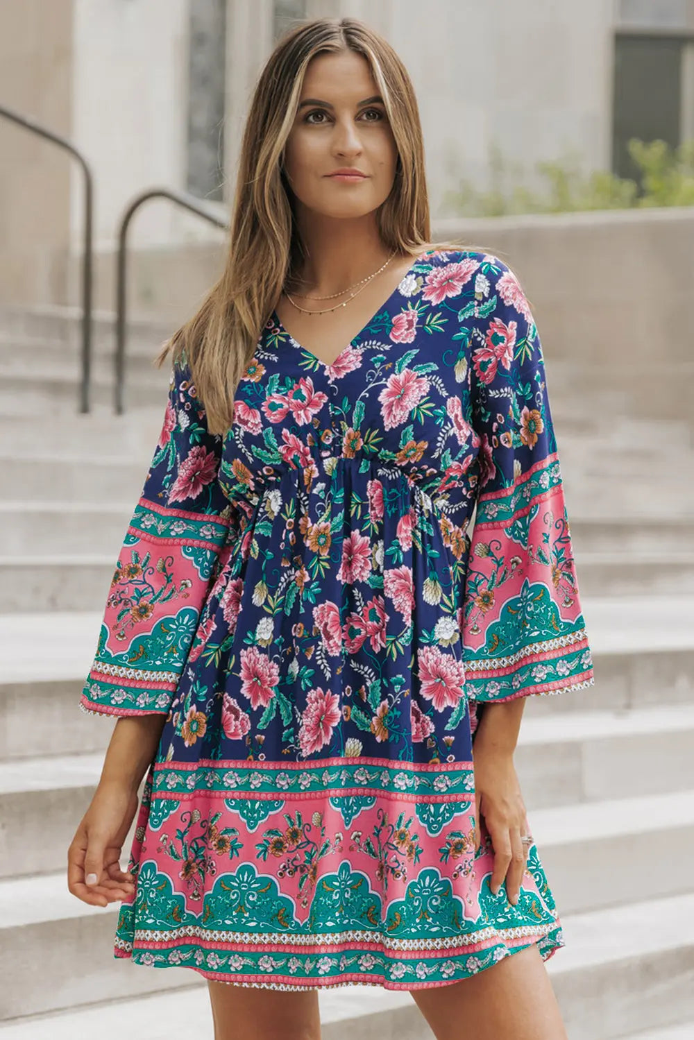 Bohemian V-Neck Mini Dress