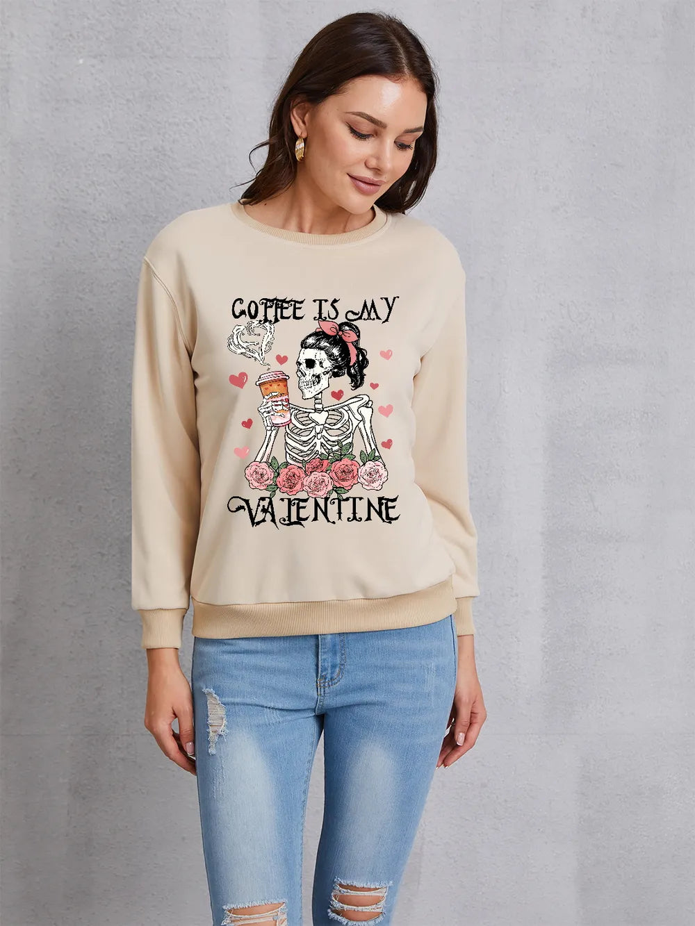 COFFEE IS MY VALENTINE Round Neck Sweatshirt