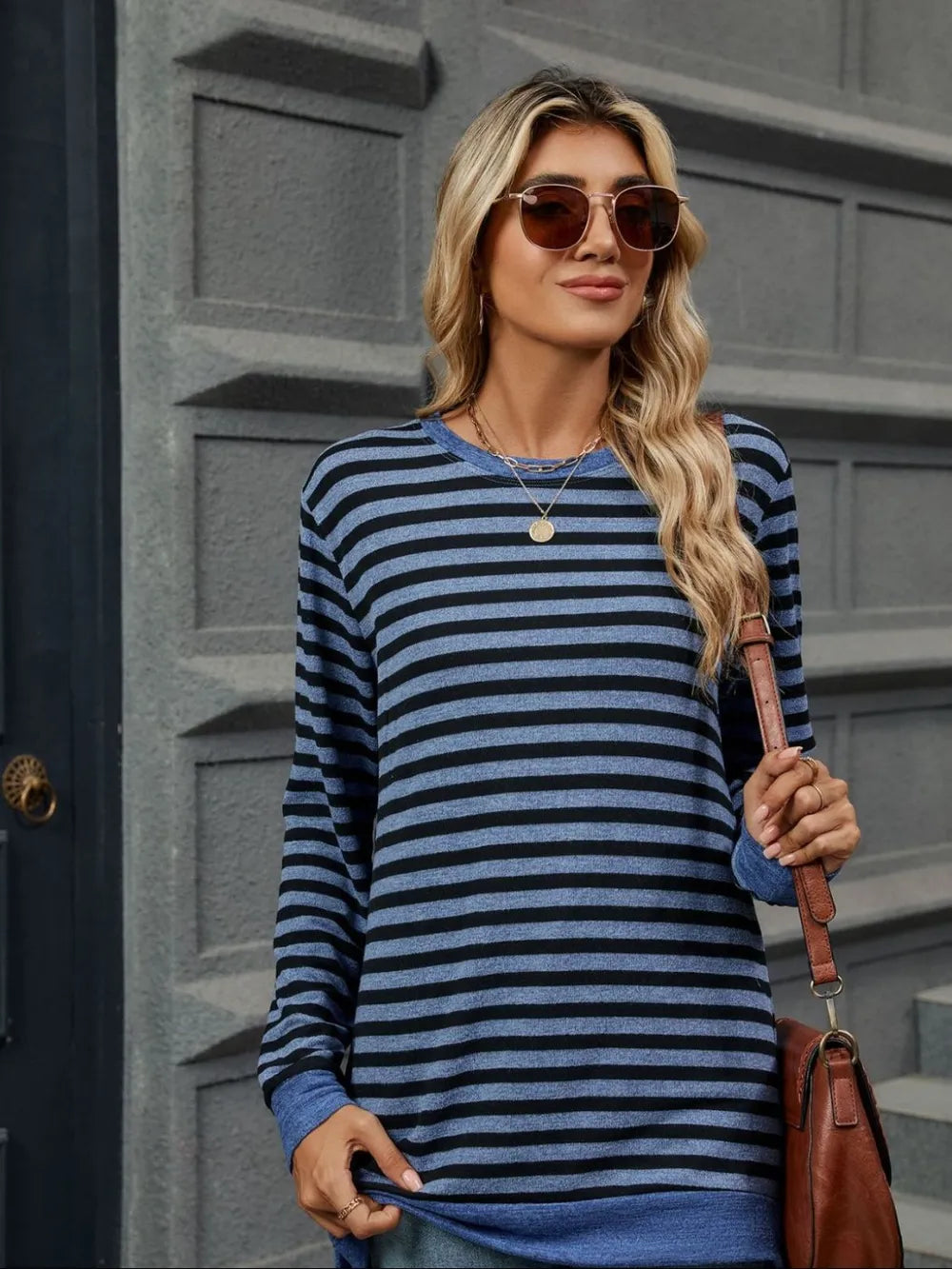 Striped Round Neck Long Sleeve T-Shirt