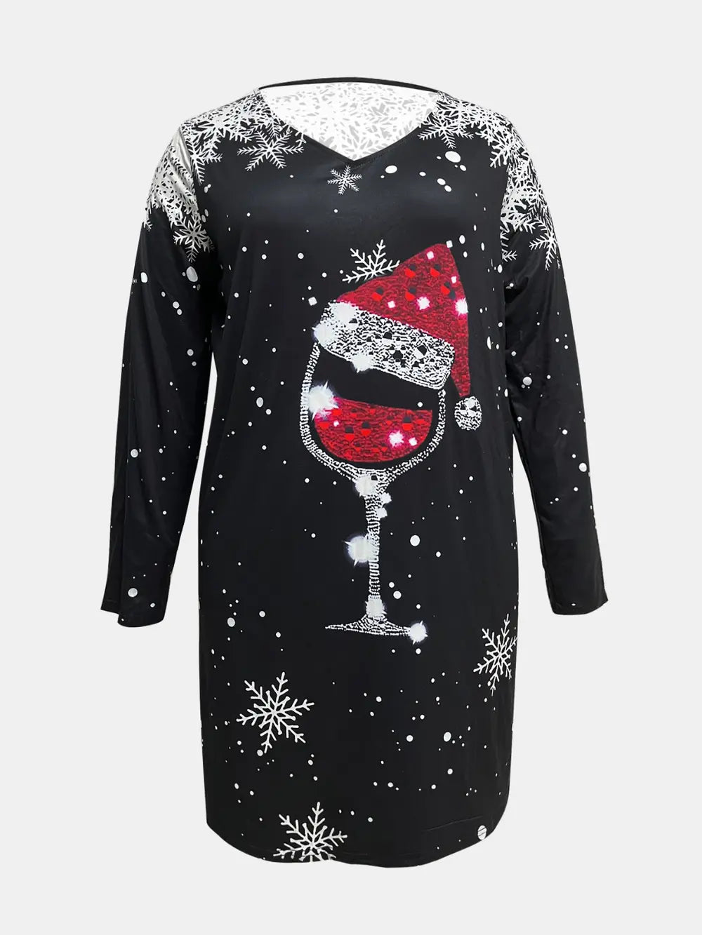 Plus Size Printed Long Sleeve Tee Dress