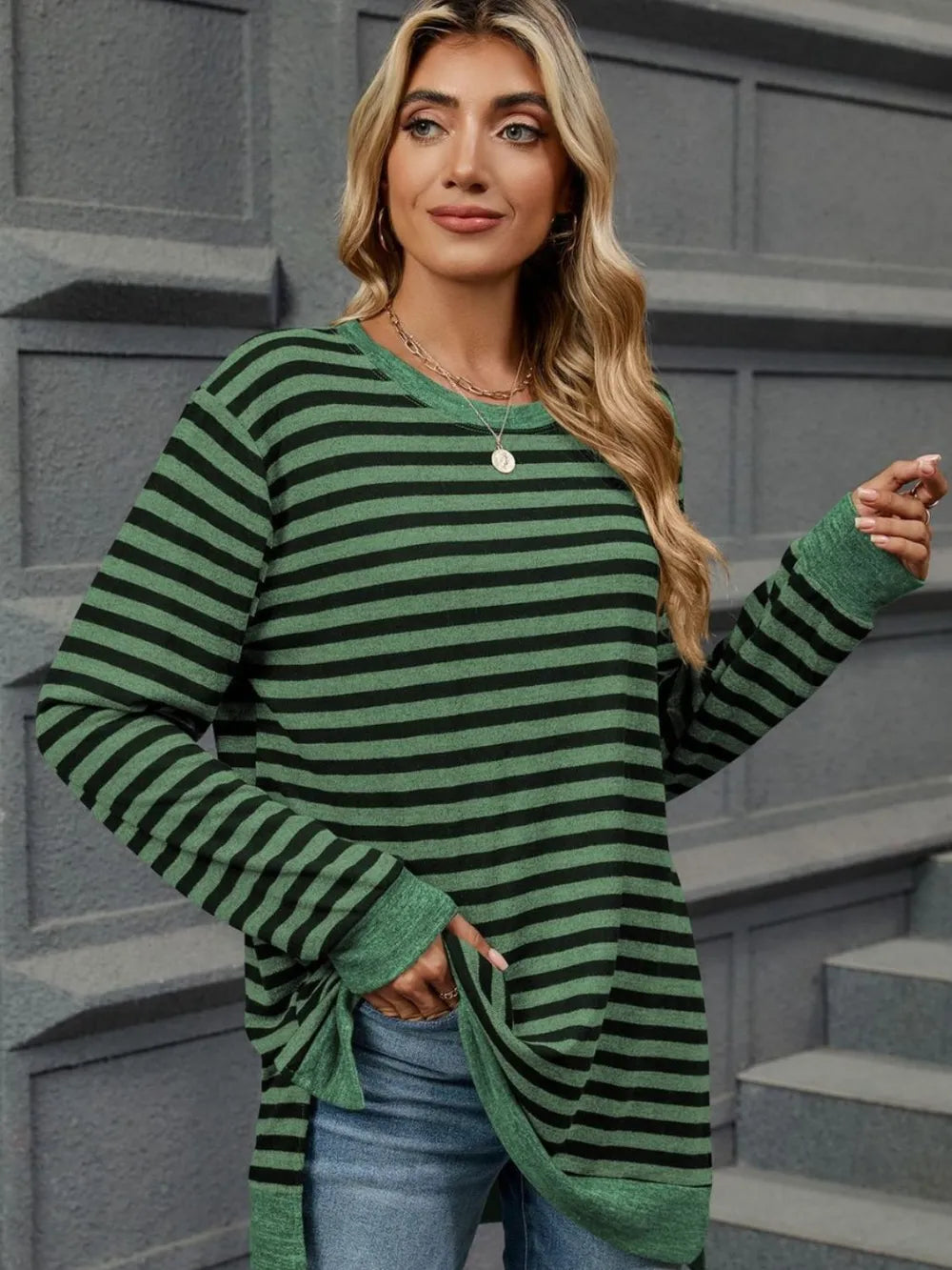 Striped Round Neck Long Sleeve T-Shirt