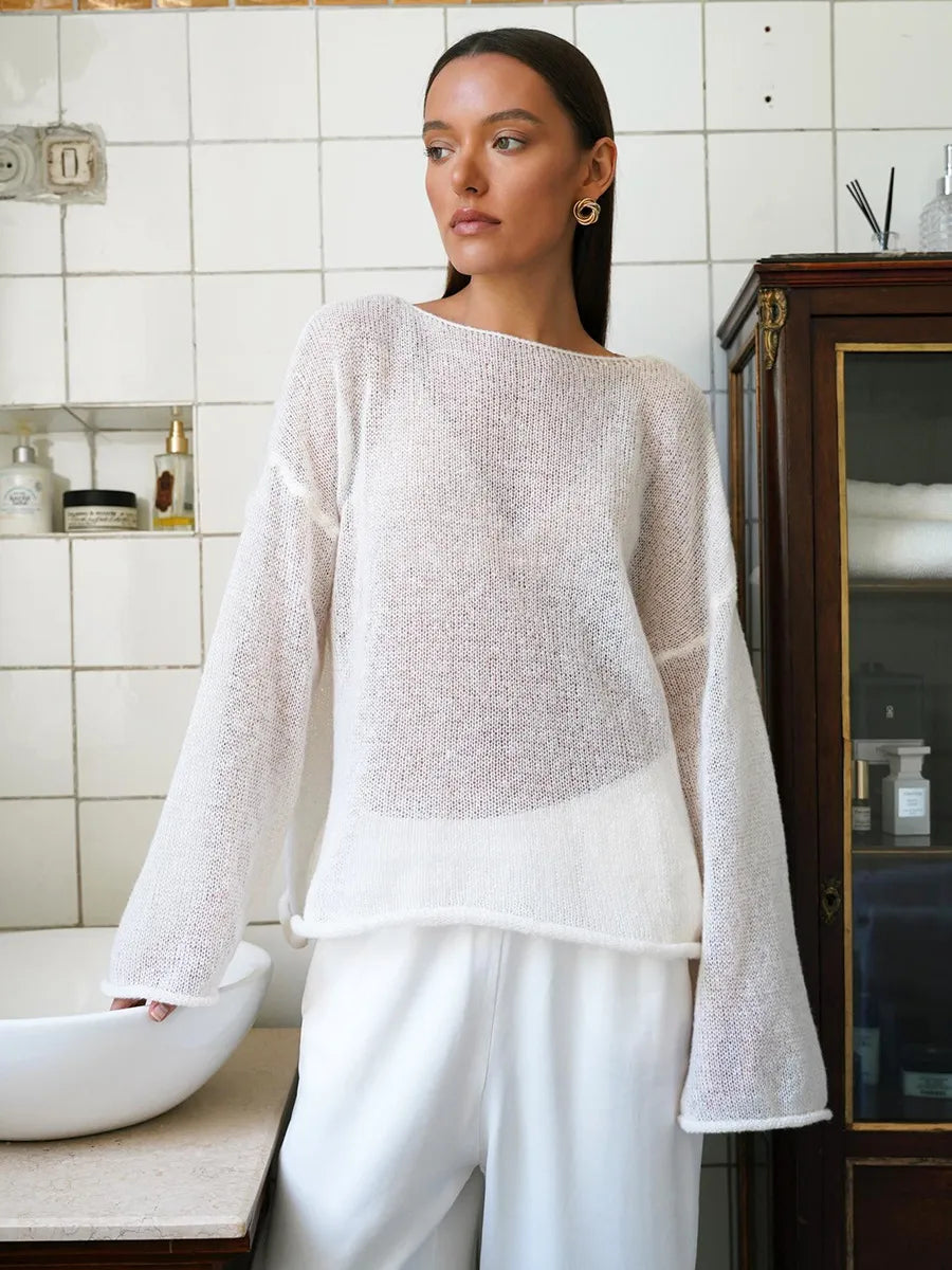 Round Neck Long Sleeve Knit Cover Up