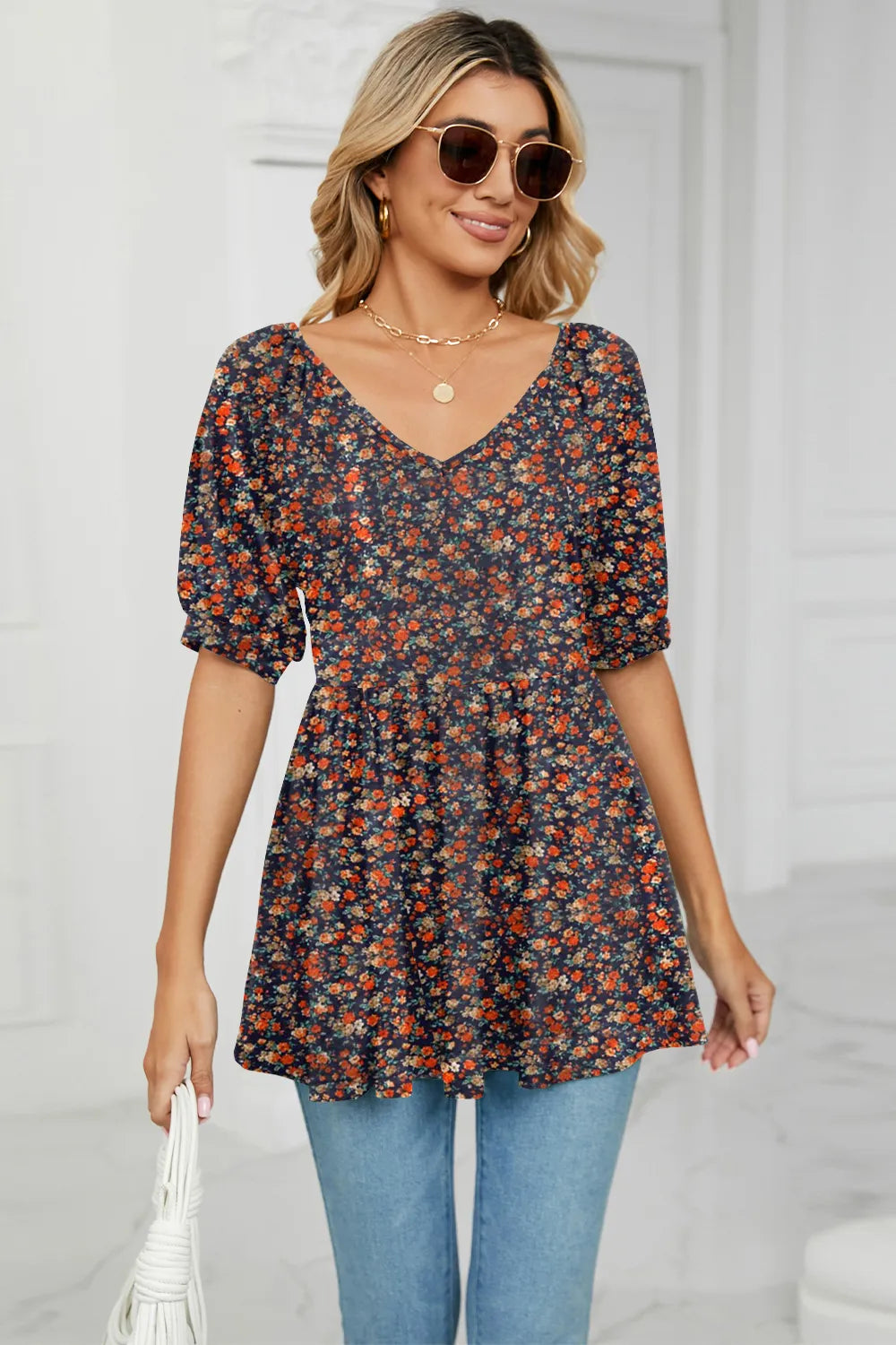 V-Neck Babydoll Blouse