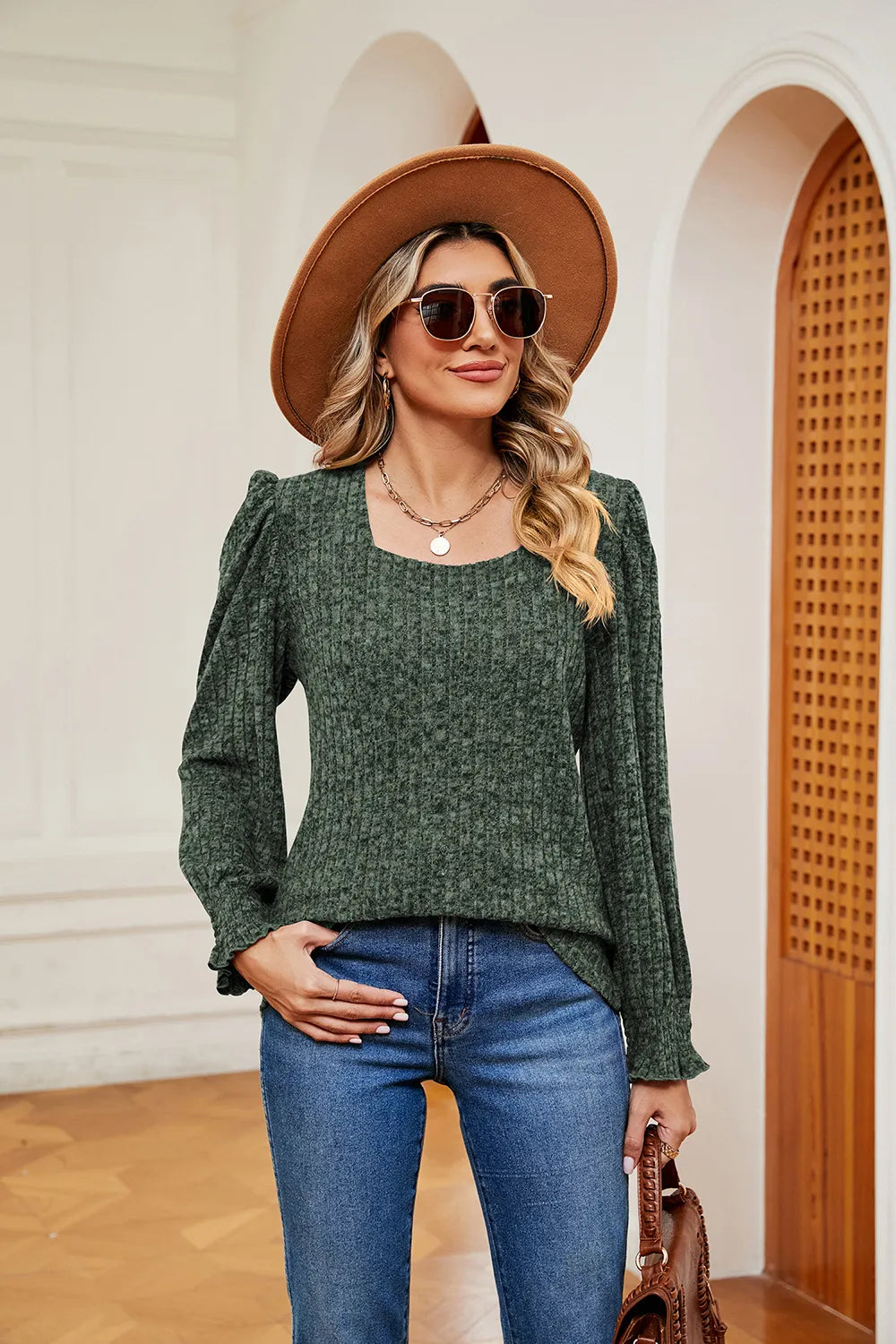 Square Neck Puff Sleeve Top