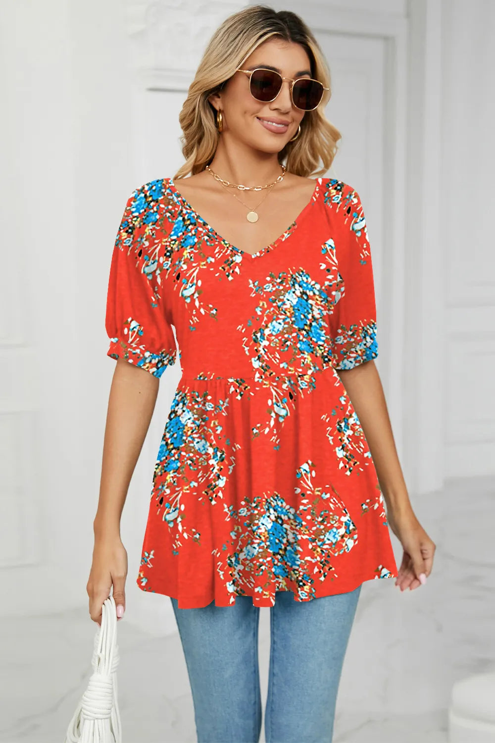 V-Neck Babydoll Blouse