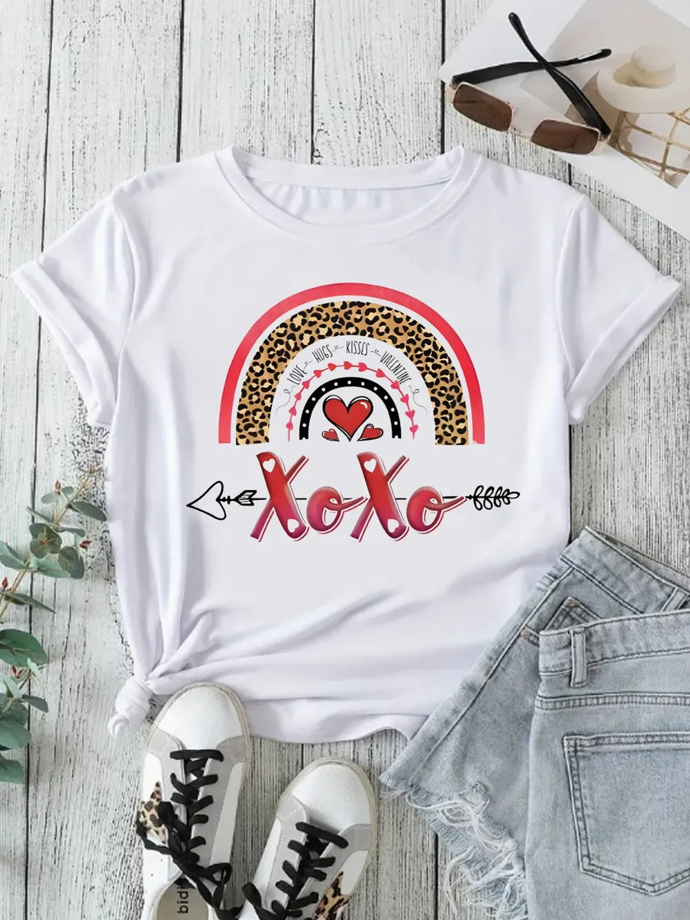 XOXO ヒョウ柄 ラウンドネック 半袖 Tシャツ