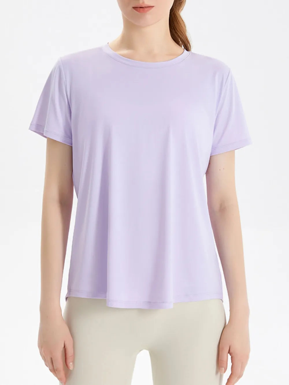 Slit Round Neck Short Sleeve Active T-Shirt