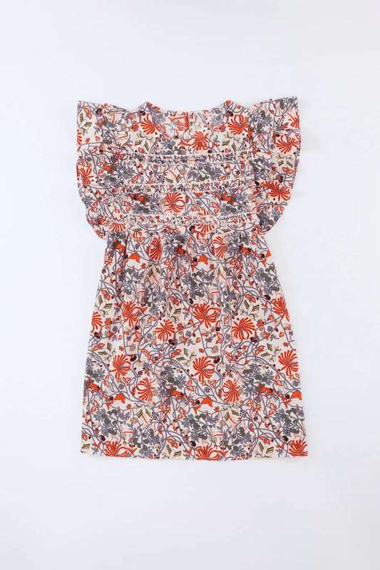 Floral Round Neck Frill Trim Dress