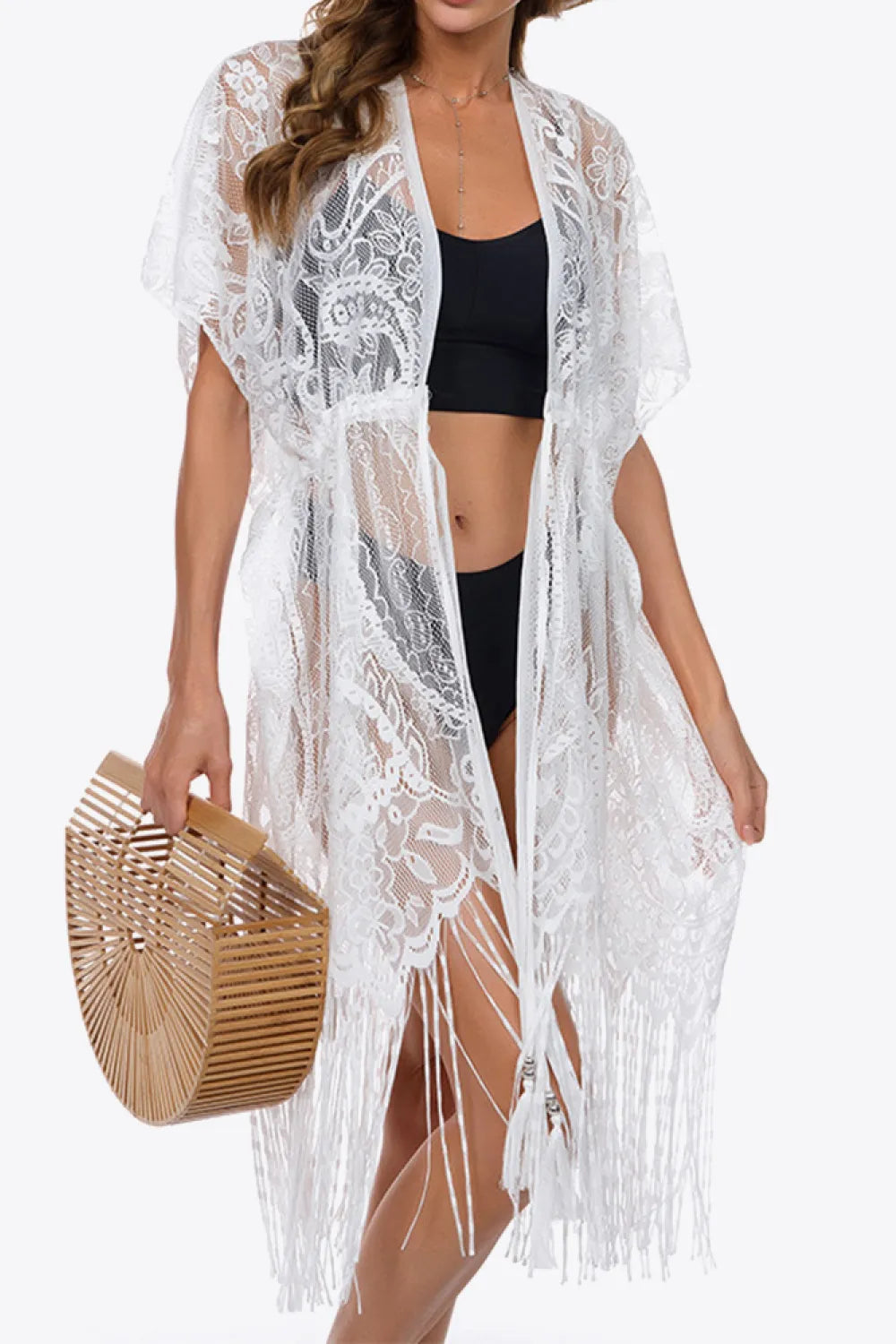 Fringe Trim Lace Cover-Up Dress