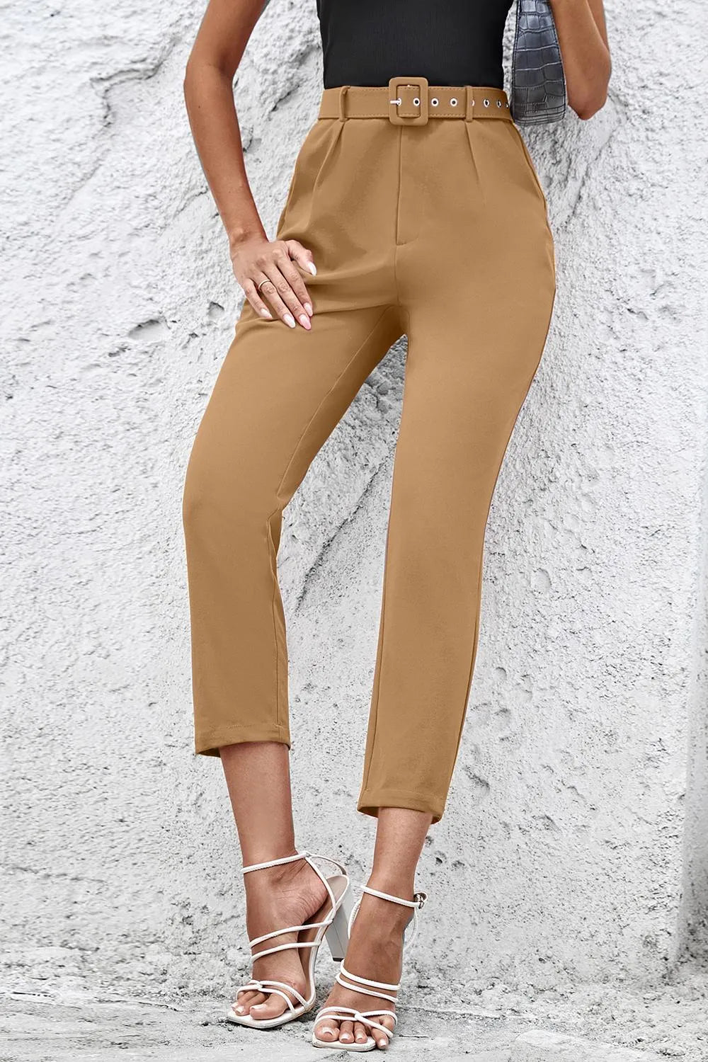 Straight Leg Cropped Pants with Pockets