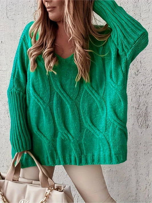 Plus Size Cabble Knit Long Sleeve Sweater