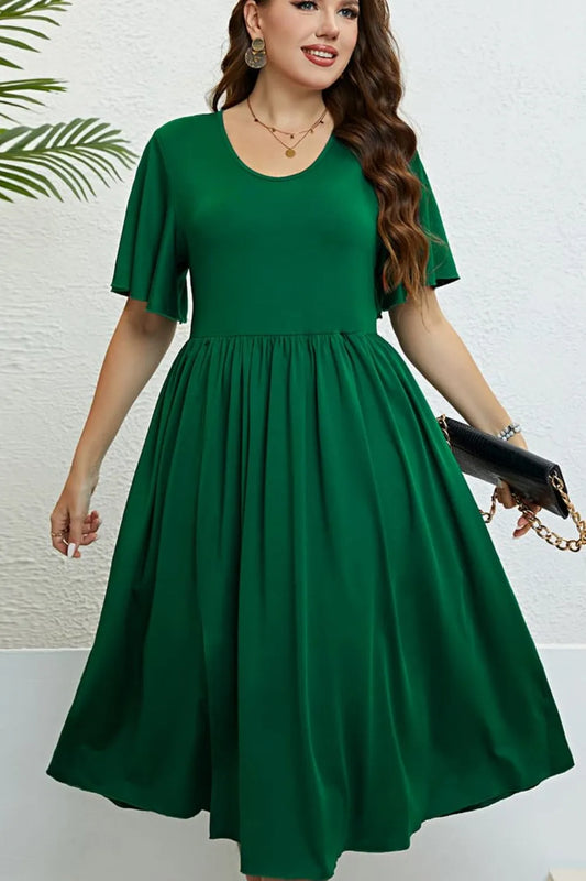 Flutter Sleeve Round Neck Dress