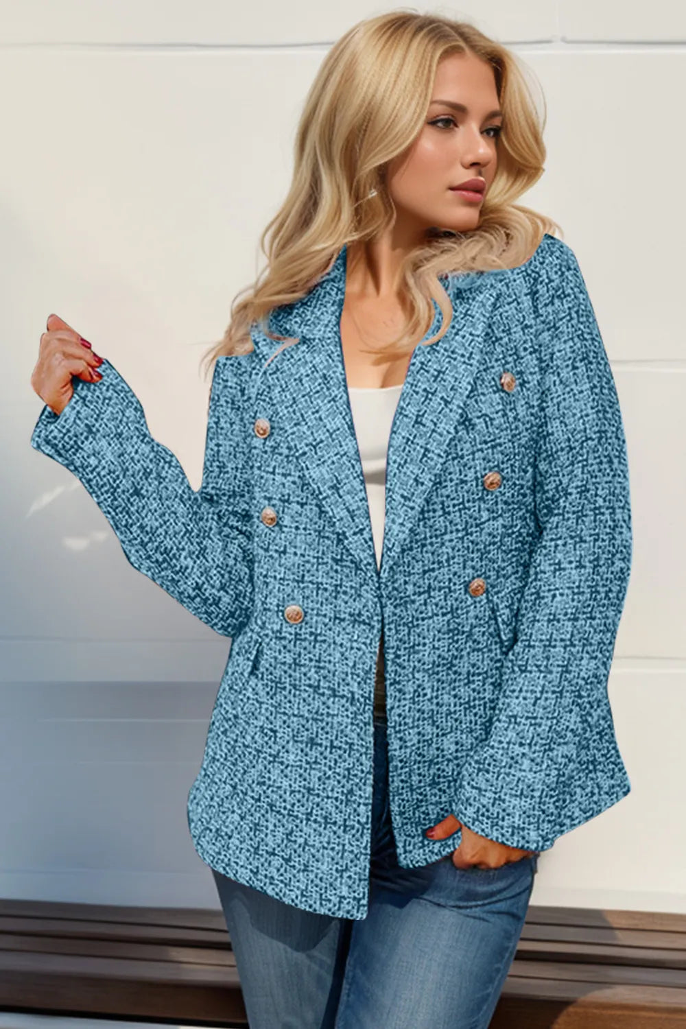 Double Take Full Size Long Sleeve Tweed Blazer