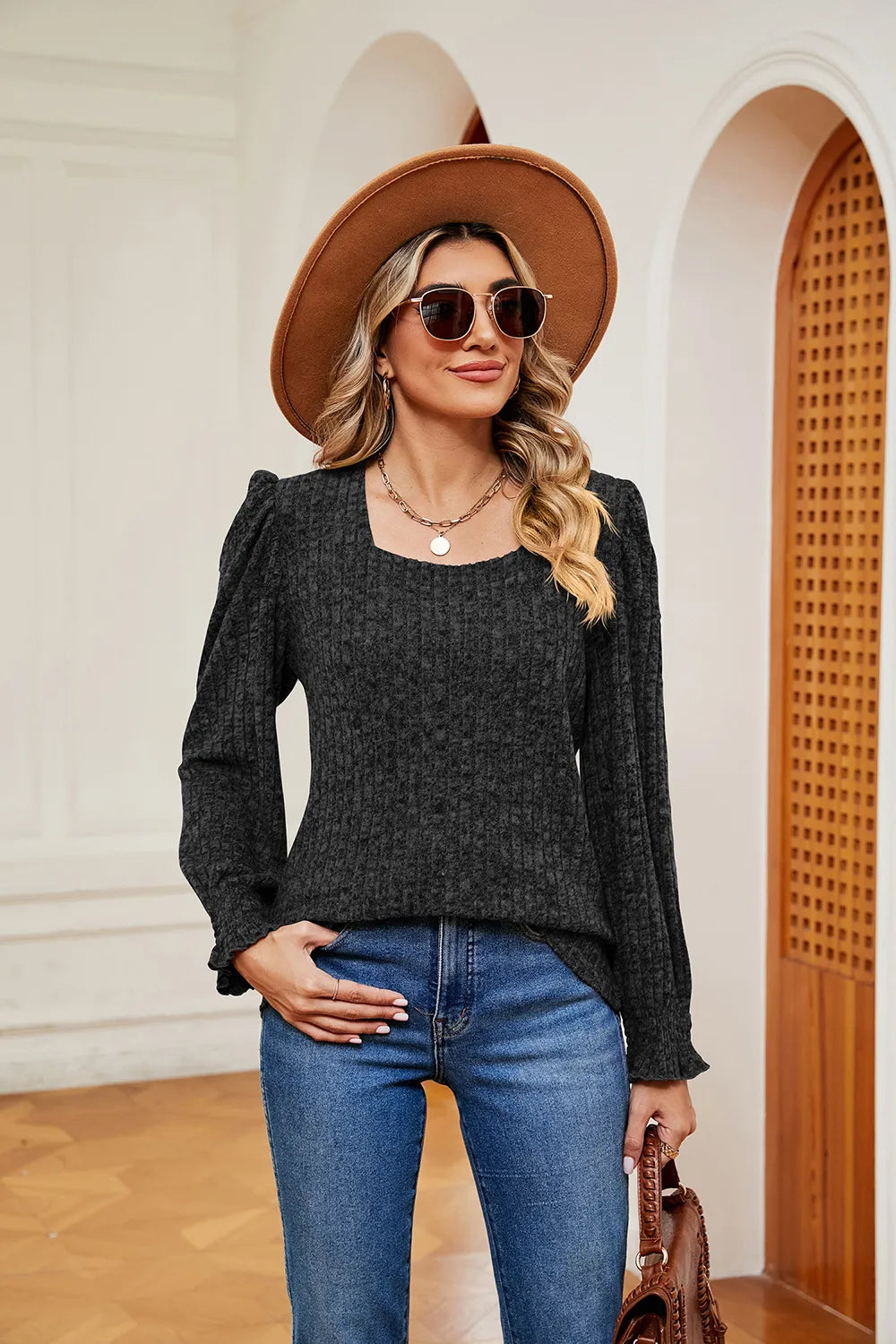 Square Neck Puff Sleeve Top