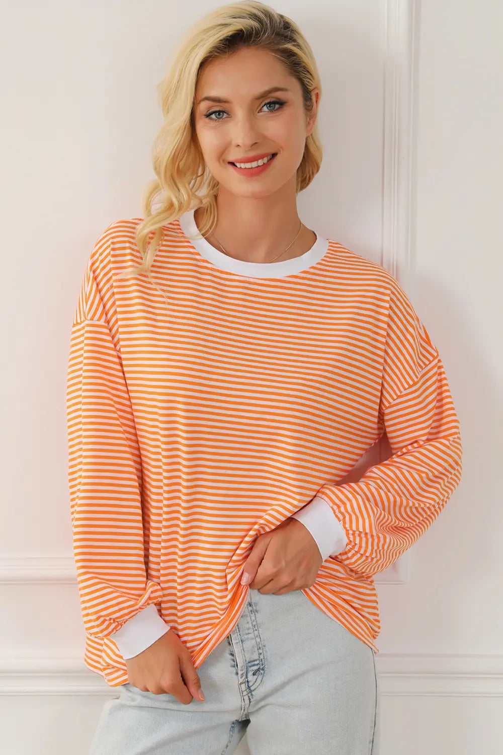 Striped Round Neck Long Sleeve Sweatshirt