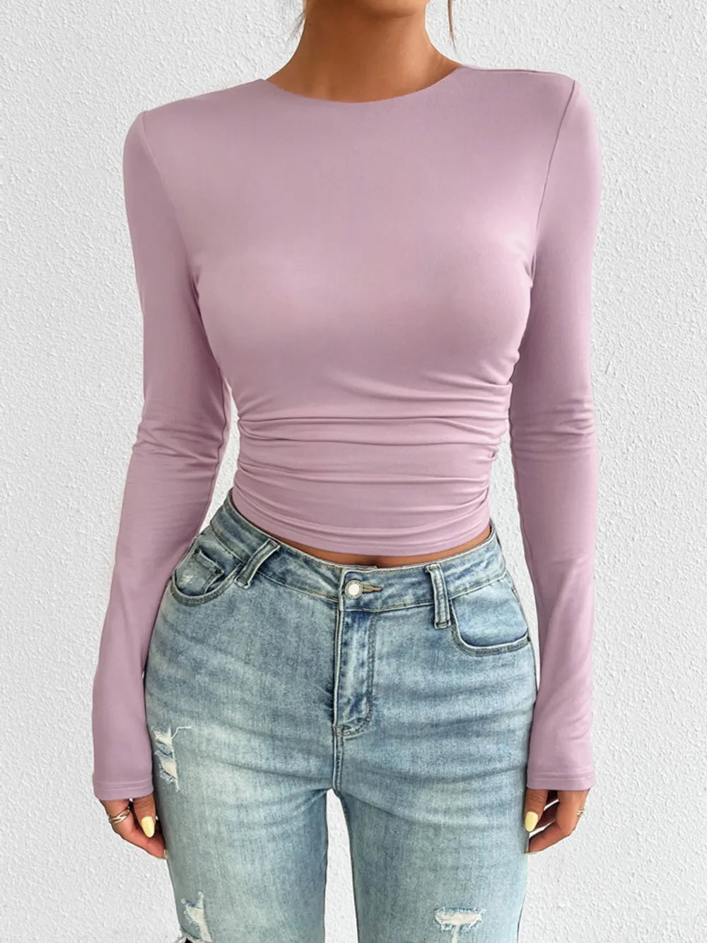 Backless Round Neck Long Sleeve T-Shirt