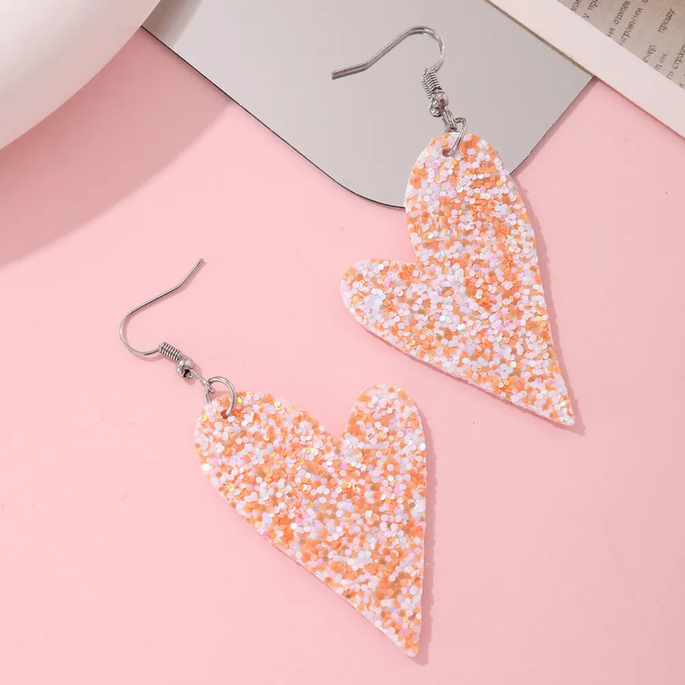 PU Leather Iron Hook Sequin Heart Earrings