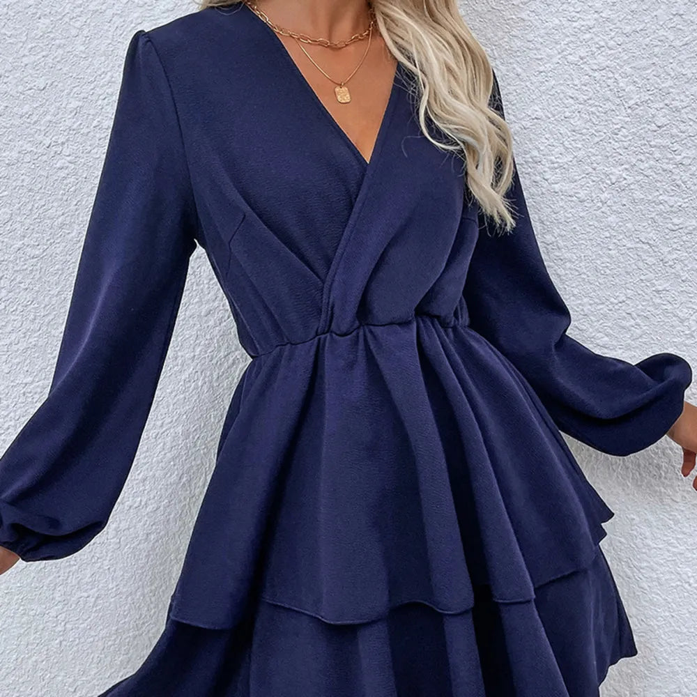 Tiered Layer Ruffle Hem Surplice Dress