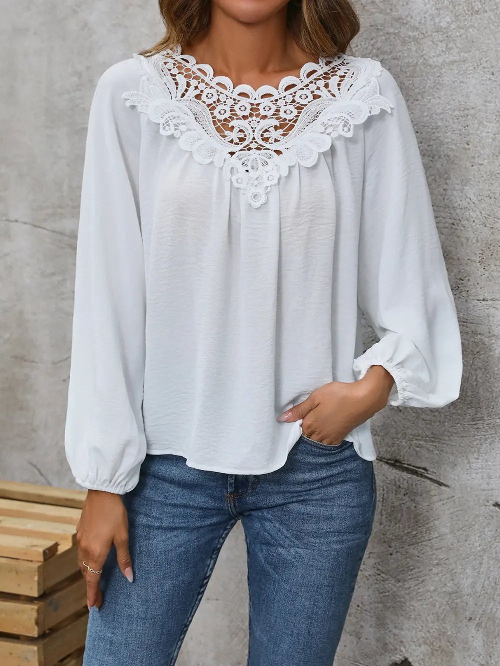 Lace Detail Balloon Sleeve Blouse