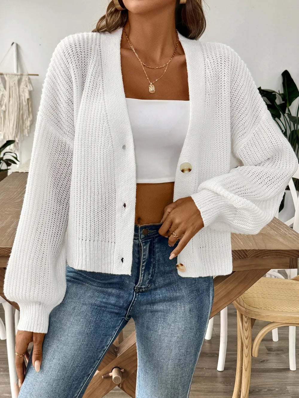 V-Neck Button Up Long Sleeve Cardigan