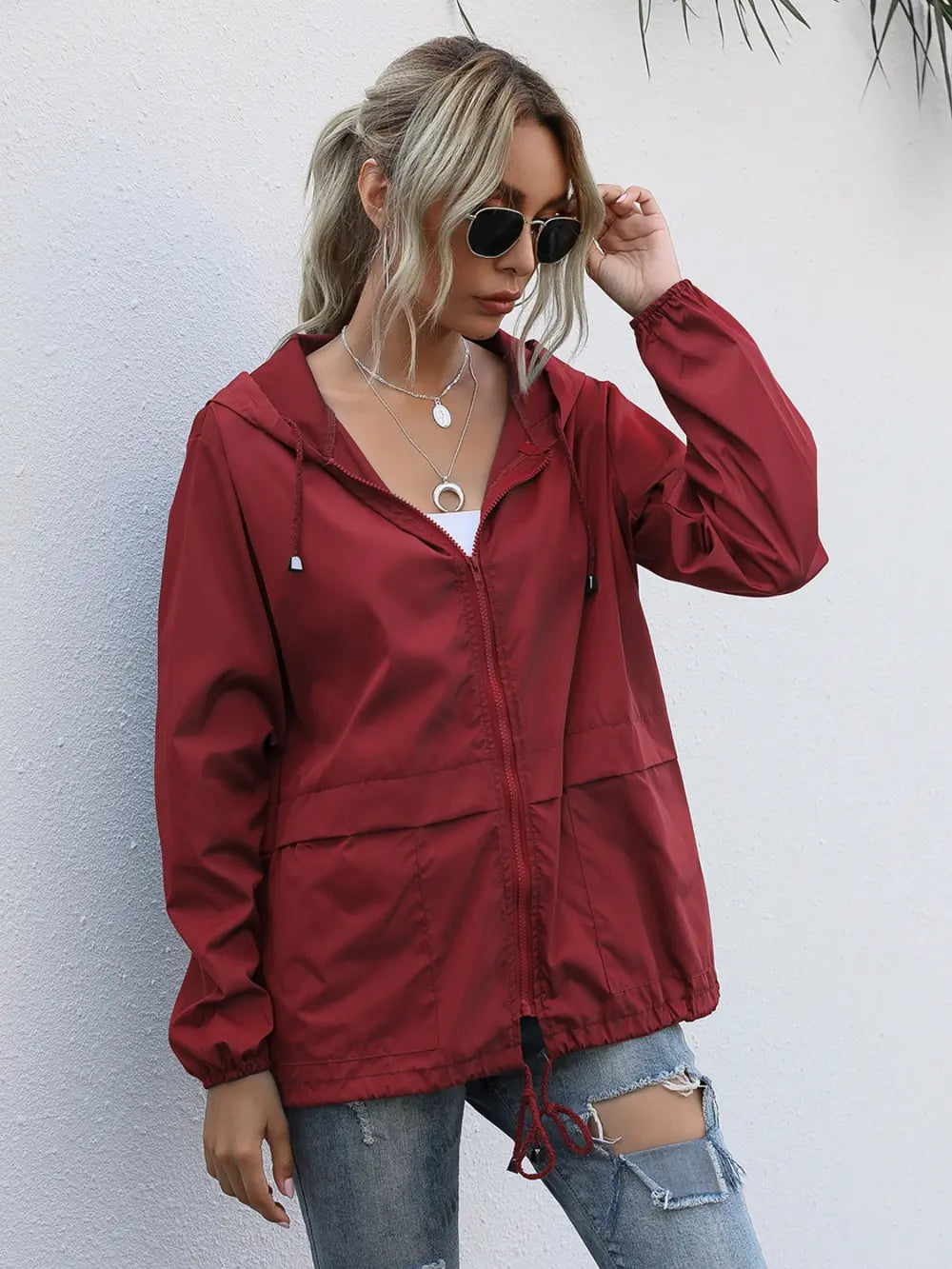 Drawstring Zip-Up Hooded Jacket