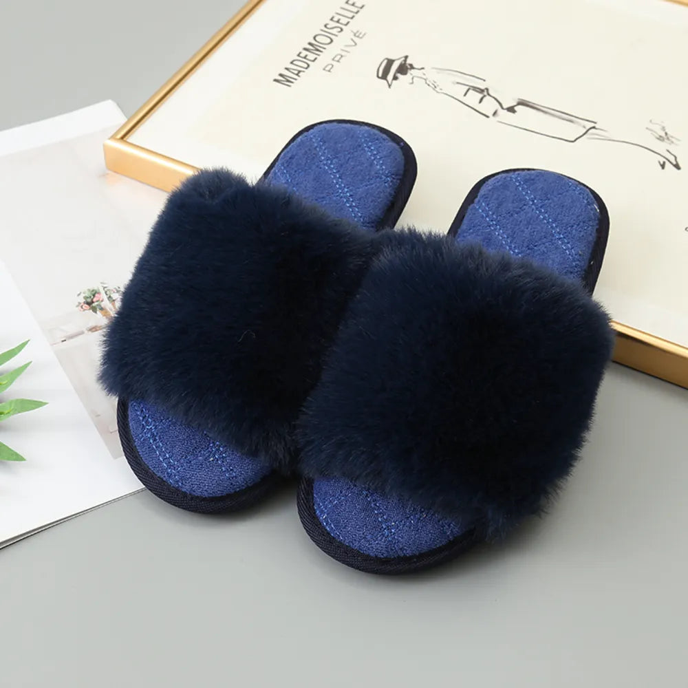 Faux Fur Open Toe Slippers