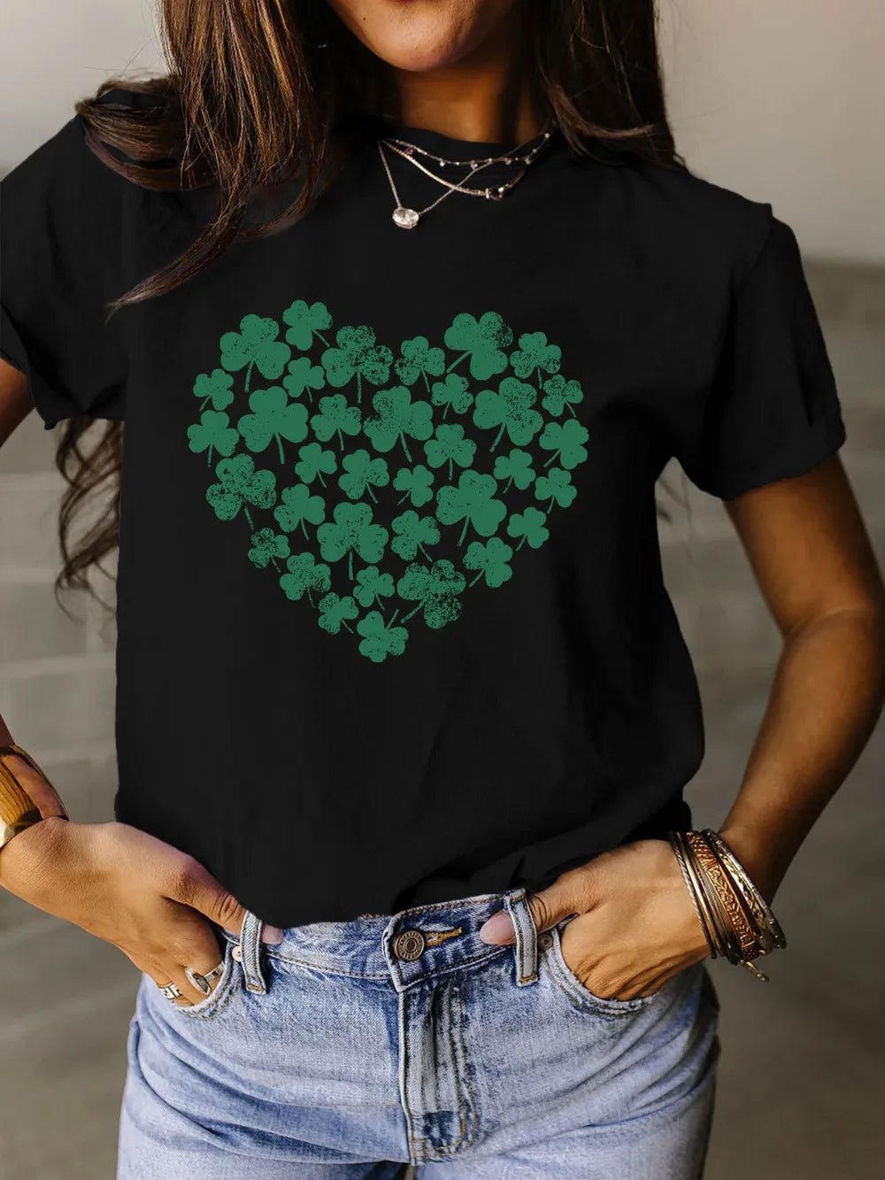 Full Size Lucky Clover Round Neck Short Sleeve T-Shirt