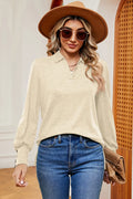 Decorative Button Johnny Collar Lantern Sleeve Blouse