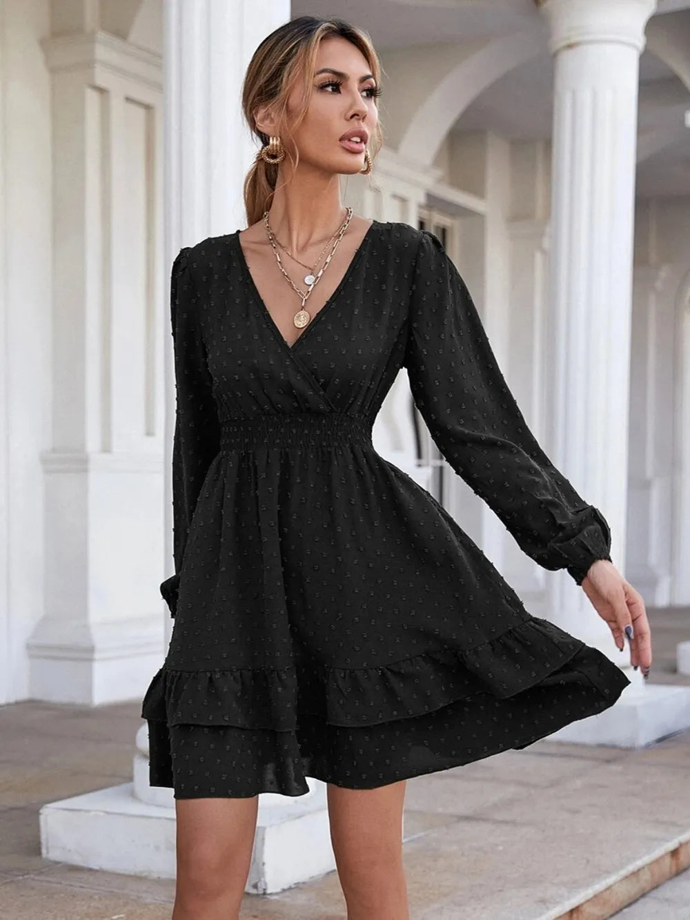 Surplice Neck Long Sleeve Dress