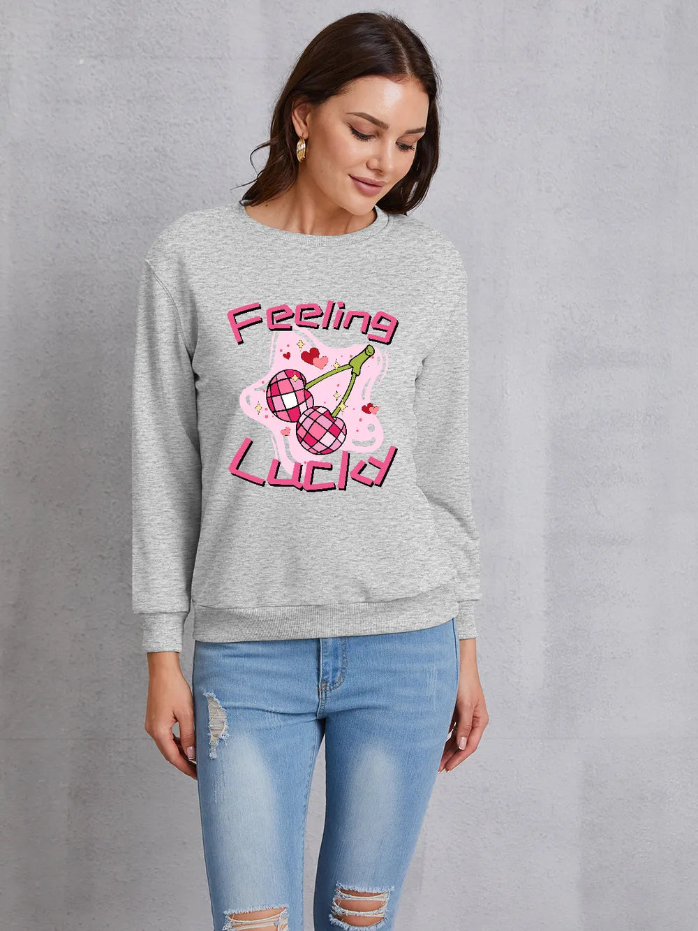 FEELING LUCKY Round Neck Sweatshirt