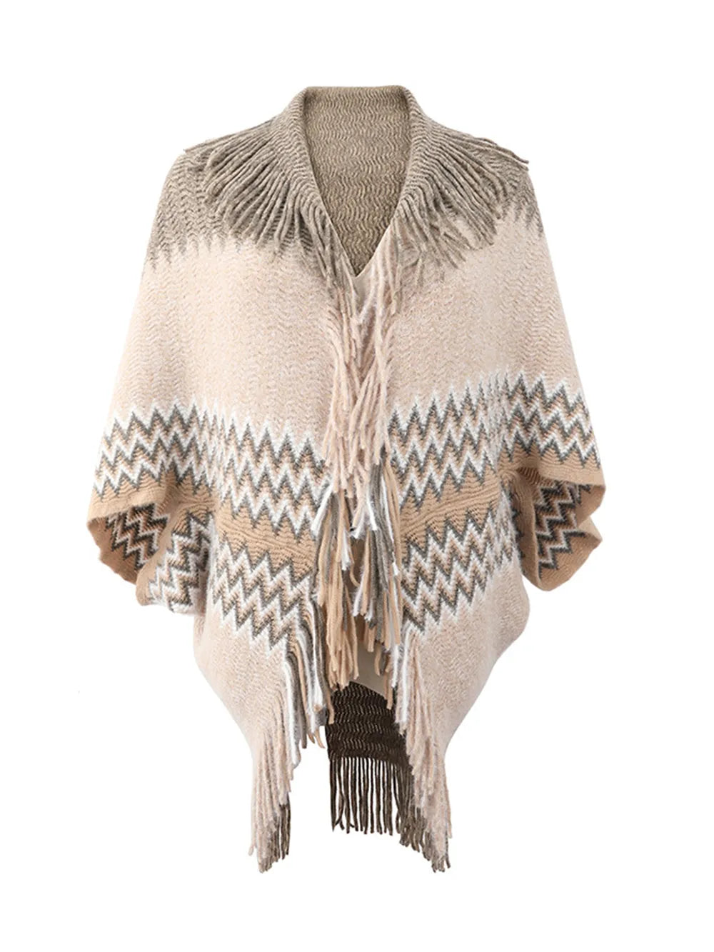 Geometric Fringe Open Front Cardigan